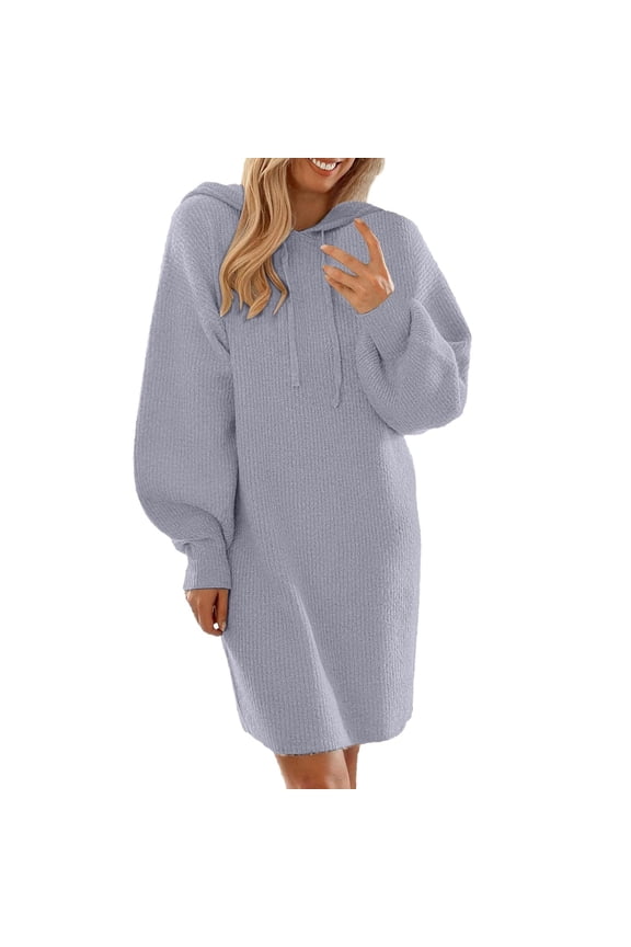 Womens Sweaters, Hooded Sweaters for Women, Long Sleeve Drawstring Pullover, Short Dress for Fall Fashion
