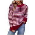 thumbnail image 1 of Womens Sweaters Knit Pullover Blouse Color Blocking Long Sleeve Shirts for Women Oversized Casual Loose Top (Wine L), 1 of 1
