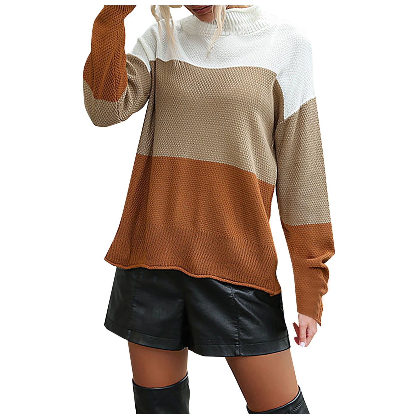 Womens Sweaters Ladies Fashion Long Sleeve Color Matching Half Turtle