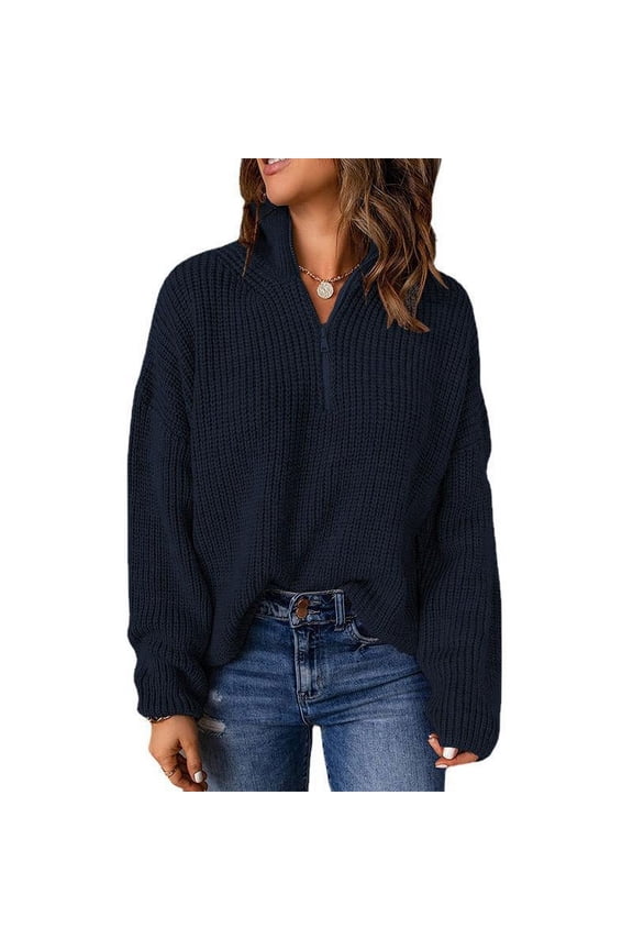 Womens Sweaters Long Sleeve 1/4 Zip Pullover Polo V Neck Dressy Casual Tops