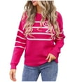 thumbnail image 1 of Womens Sweaters Long Sleeve Casual Stripe Pullover Tops Sweaters Fashion Clothes Hot Pink XL, 1 of 7