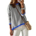 thumbnail image 1 of Womens Sweaters Long Sleeve Crew Neck Color Block Striped Casual Knitted Pullover Tops Black & Blue L, 1 of 7