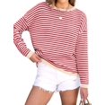 thumbnail image 1 of Womens Sweaters Long Sleeve Crew Neck Color Block Striped Casual Knitted Pullover Tops Red XL, 1 of 7
