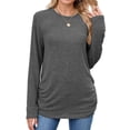 thumbnail image 1 of Womens Sweaters Long Sleeve Shirts Fall Fashion Trendy Tops Ruched Outfits Winter Clothing Dark Gray M, 1 of 9