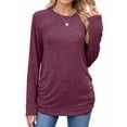 thumbnail image 1 of Womens Sweaters Long Sleeve Shirts Fall Fashion Trendy Tops Ruched Outfits Winter Clothing Wine Red S, 1 of 9
