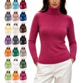 thumbnail image 1 of Womens Sweaters Long Sleeve Slim Fit Turtleneck Sweater,Basic Solid Color Raglan Knit Soft Layering Pullover Top for Holiday Vacation, 1 of 8