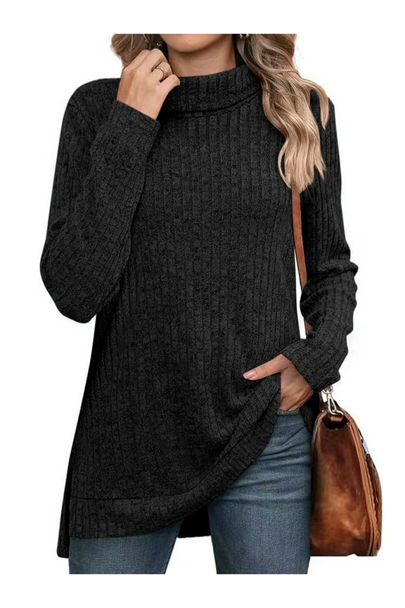 Sweaters for Women Long Sleeve Pullover Casual Fall Tunic Tops Turtleneck Lightweight Soft Sweaters Side Split Loose Winter Clothes