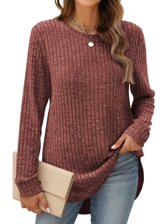 Fall Tops for Women Long Sleeve Sweaters Crew Neck Side Spilt Shirts Winter Lightweight Sweaters for Women Sweatshirts Dressy Casual Pullover