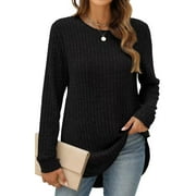 SHIBEVER Womens Sweaters Long Sleeve Tops Fall Crewneck Side Spilt Shirts Winter Lightweight Sweaters for Women Tops Dressy Casual Blouses