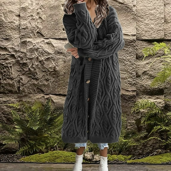 Womens Sweaters Long Sweater Cardigan Women Plus Size Solid Color Open Front Winter Cardigan Cable Knit Oversized Cardigan Coat