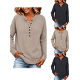thumbnail image 1 of Womens Sweaters Nelozsy Plus Size Women's Solid Loose Button Collar Raglan Sleeve Knit Pullover Sweater Khaki M, 1 of 9