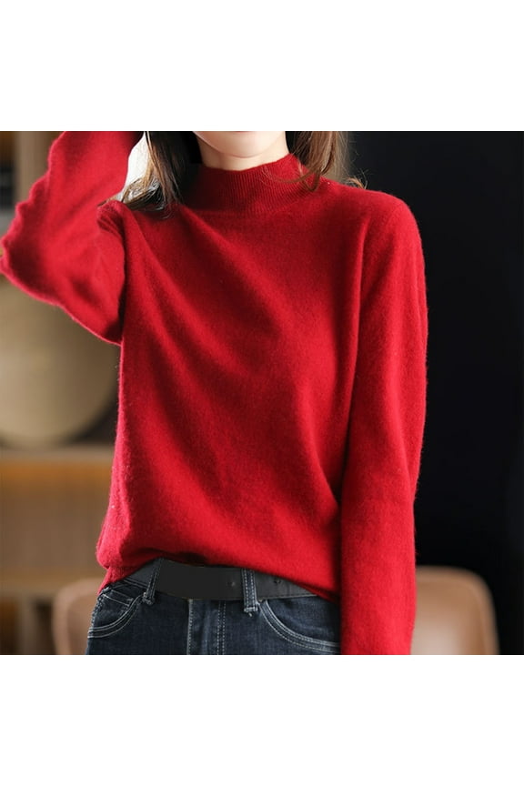 Womens Sweaters New Half High Knitted Sweater Women's Autumn and Winter Short Pullover Solid Color Loose Sweater Thickened Bottoming Shirt Dropshipping