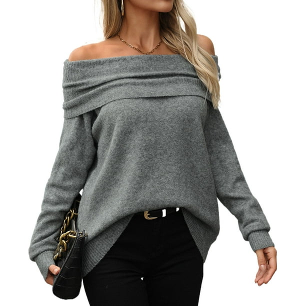Cowl neck off the shoulder sweater hotsell