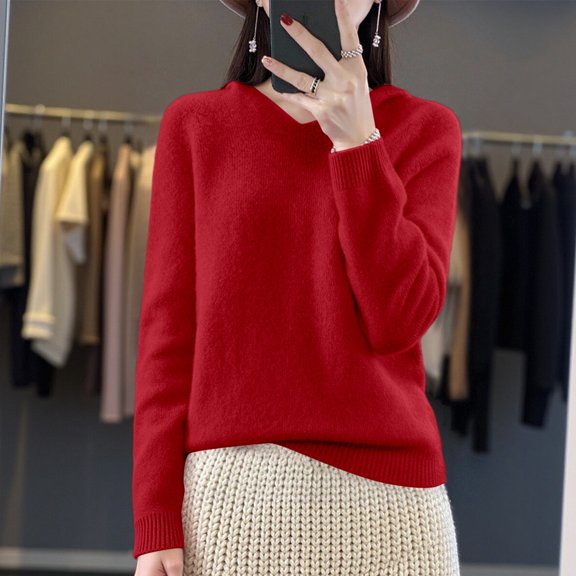 Womens Sweaters Oversized Hooded Sweater Pullover Soft Knit Casual Crewneck Long Sleeve Cozy Winter Top for Everyday Comfortable Wear