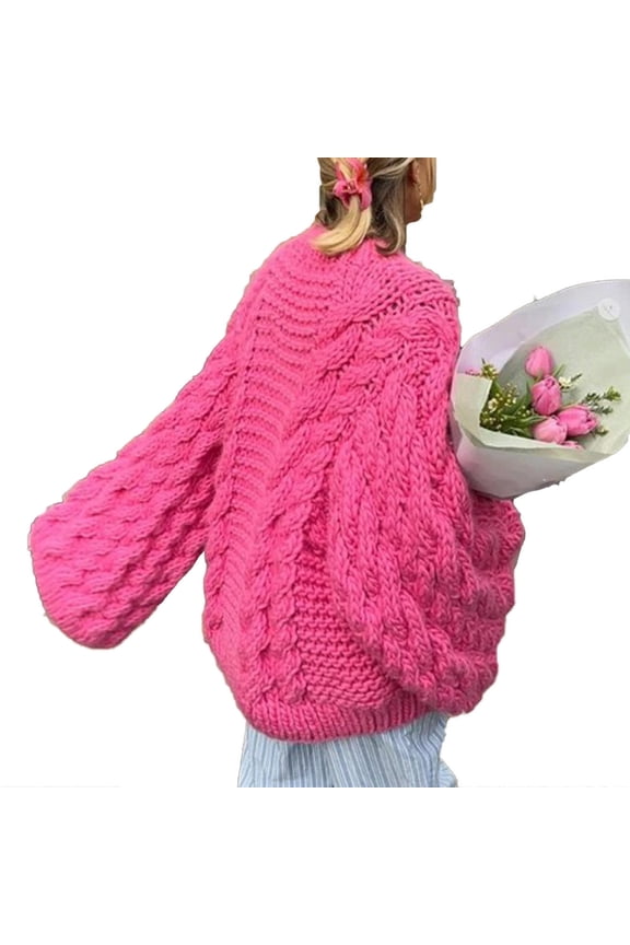 Womens Sweaters Plus Size Clothes for Women Women's Crewneck Flared Sleeve Knitted Loose Sweater