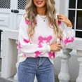 thumbnail image 1 of Womens Sweaters Plus Size Long Sleeve Round-Neck Bow Tie Knitted Sweater Hot Pink L, 1 of 6