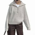 thumbnail image 1 of Womens Sweaters Quarter Zip Pullover V Neck Collar Long Sleeve Ribbed Knit Loose Casual 2025 Winter Fall Sweater Grey M, 1 of 7
