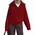 thumbnail image 1 of Womens Sweaters Quarter Zip Pullover V Neck Collar Long Sleeve Ribbed Knit Loose Casual 2025 Winter Fall Sweater Wine Red M, 1 of 6