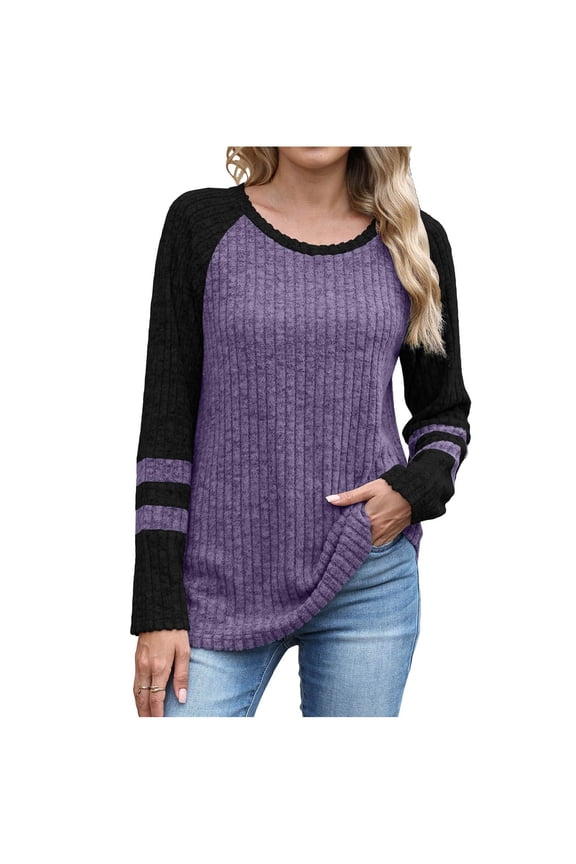 Womens Sweaters Raglan Long Sleeve Crew Neck Sweatshirts Fashion Color Block Casual Fall Winter Shirts 2025 Trendy