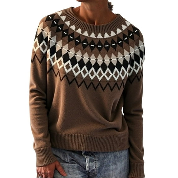 Womens Sweaters Relaxed Fit Color Block Knit Sweater Round Neck Long Sleeve Comfy Warm Top Casual Fall Sweaters for Women