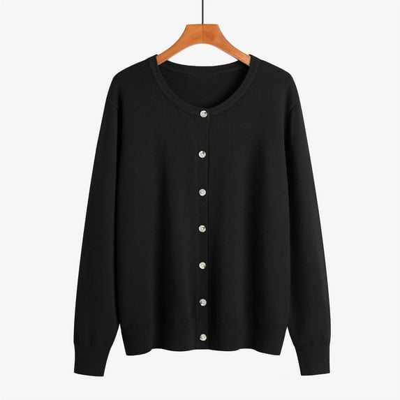 Womens Sweaters Round Neck Long Sleeve Cardigan Autumn And Winter Models Of Classic Versatile Basic Knitwear Large Size Jacket Fall Clothes For Women ,Black