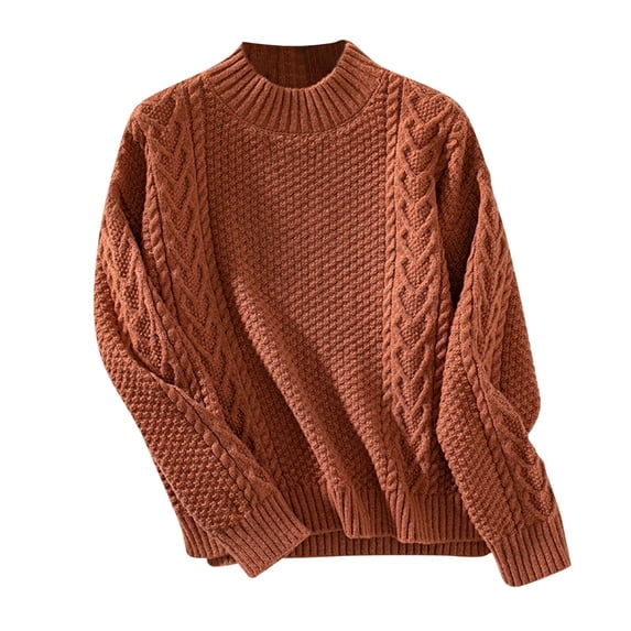 Womens Sweaters Sevevn Women's Winter Loose Solid Color Knitted Sweater Long Sleeve Round Neck Sweater Top