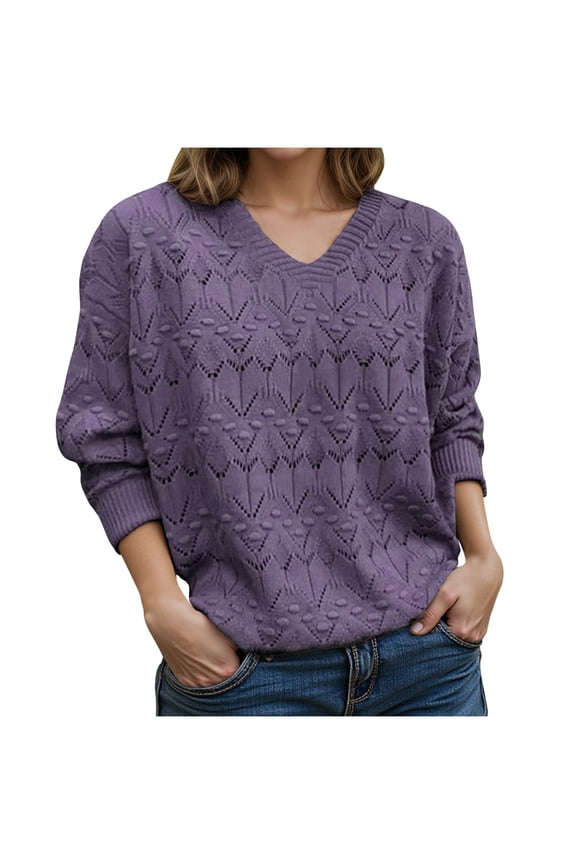 Womens Sweaters Sevevn Womens Sweaters 2025 Fall V Neck Long Sleeve Knit Pullover Sweaters
