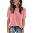 thumbnail image 1 of Womens Sweaters Short Sleeve Lightweight Knit Summer Spring Tops Dressy Crew-Neck Work Blouses Business Casual Pink M, 1 of 6