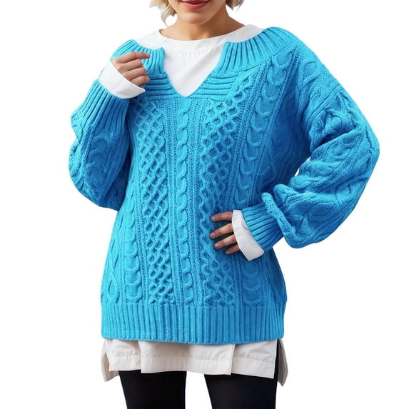 Womens Sweaters Solid Cable Knit Casual Loose Long Sleeve Tops Fall Winter Pullover Knitwear Blouse Daily Wear