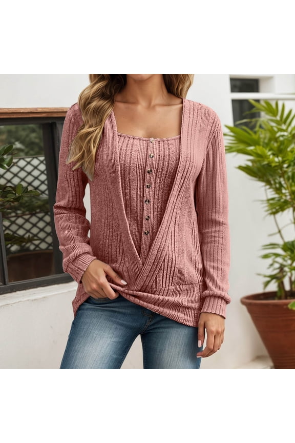 Womens Sweaters Solid Color Square Neck Long Sleeve Loose Knit Pullover Simple Stylish Fall Winter Top Brick Red L