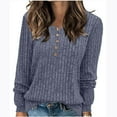 thumbnail image 1 of Womens Sweaters Solid Color V-Neck Long Sleeve Shirts Loose Casual Fall Fashion Sweaters Blue XXXL, 1 of 7