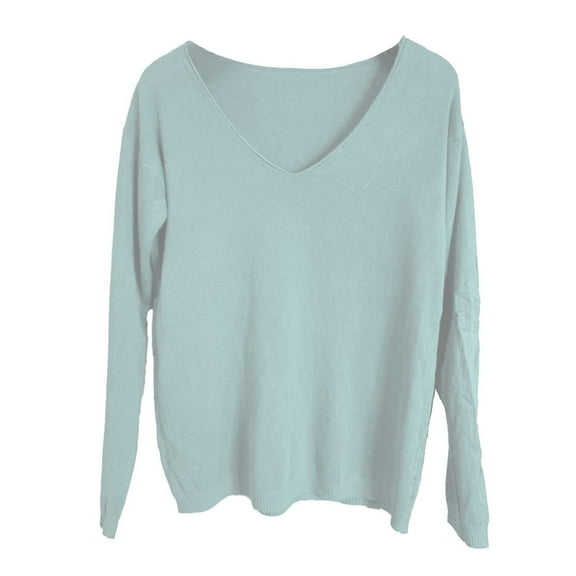 Womens Sweaters Spring Fall V Neck Knit Sweaters Loose Fit Versatile Solid Layering Tops Fall Sweaters Mint Green M
