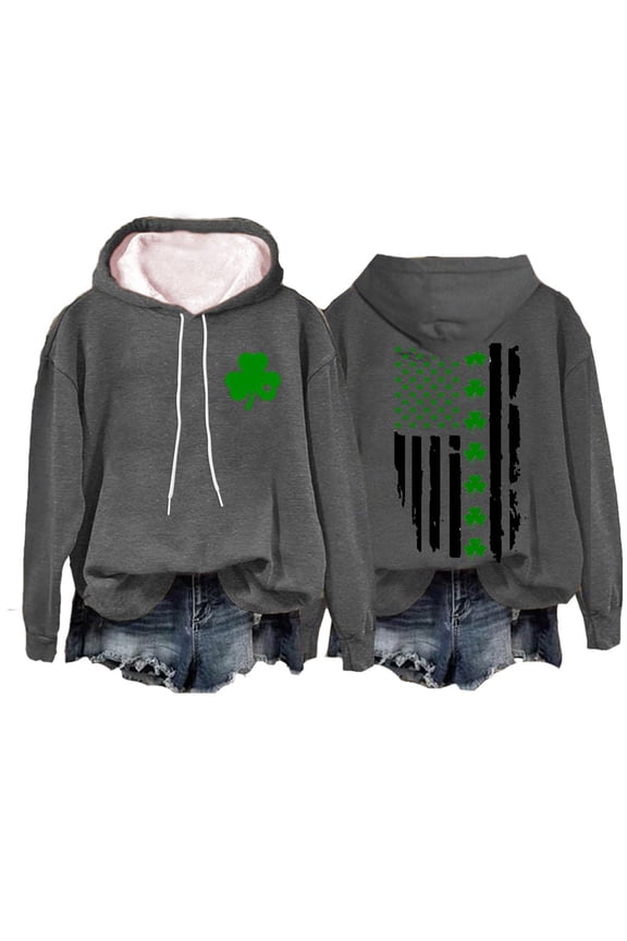 Womens Sweaters St. Patrick's Day Irish American Flag Hoodie Funny Graphic Casual Long Sleeve Sweatshirt M Size Sweaters For Women