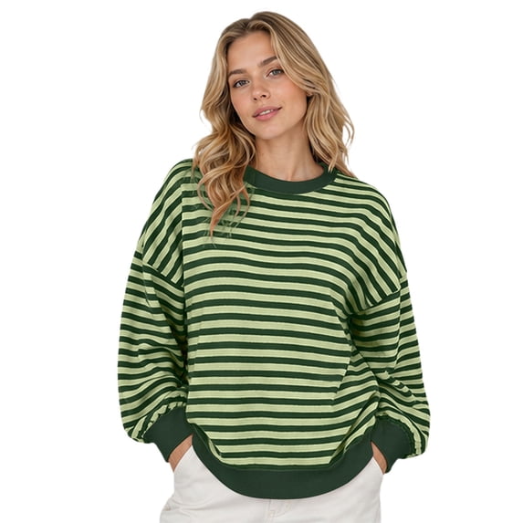 Womens Sweaters Stripe Open Back Contrast Color Loose Long Sleeve Tops Fall Winter Knit Blouse Daily Wear