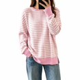 thumbnail image 1 of Womens Sweaters Stripe Side Slit Casual Loose Long Sleeve Tops Fall Winter Pullover Knit Blouse Daily Wear, 1 of 4