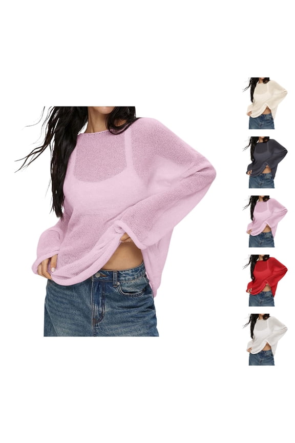 Womens Sweaters, Summer Sweaters for Women, Oversized Sheer Mesh Knit, Hollow Out Beach Shirt