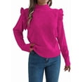 thumbnail image 1 of Womens Sweaters Sweater for Women Crewneck Ruffle Long Sleeve Solid Color Loose Pullover Top Winter 2025 Rose Red L, 1 of 9