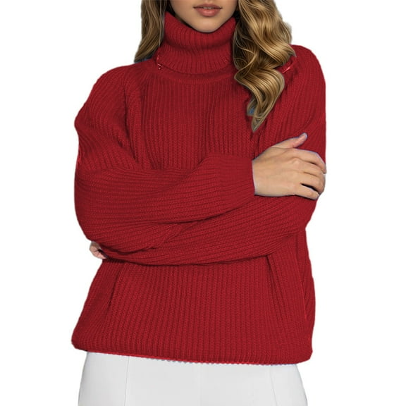 Womens Sweaters Trendy Fall Winter Ribbed Turtleneck Pullover Knit Solid Color Plus Size Womens Blouse,RD1,3XL