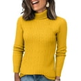 thumbnail image 1 of Womens Sweaters Turtleneck Cable Knit Long Sleeve Pullover Cute Fitted Trendy Basic Fall Winter Tops Yellow L, 1 of 4