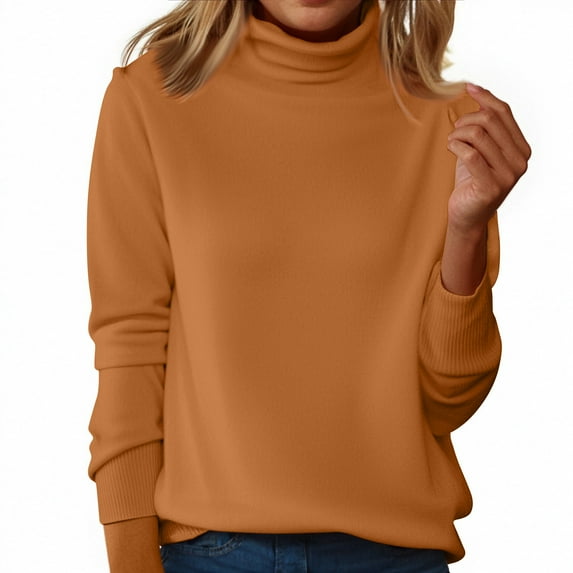 Womens Sweaters Turtleneck Long Sleeve Pullover Casual Knitted Pullover Warm Cozy Tops Fall Winter ClothesSaffron S