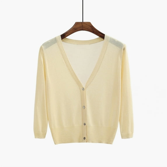 Womens Sweaters V Neck Cardigan Sweater Plus Jacket Solid Color Knitted Fall Clothes For Women ,Beige