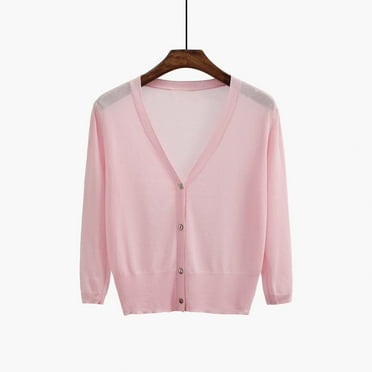 Womens Sweaters V Neck Cardigan Sweater Plus Jacket Solid Color Knitted Fall Clothes For Women ,Pink