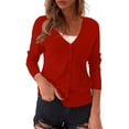 thumbnail image 1 of Womens Sweaters V Neck Cardigan Sweater Plus Jacket Solid Color Knitted Fall Clothes For Women ,Red, 1 of 4