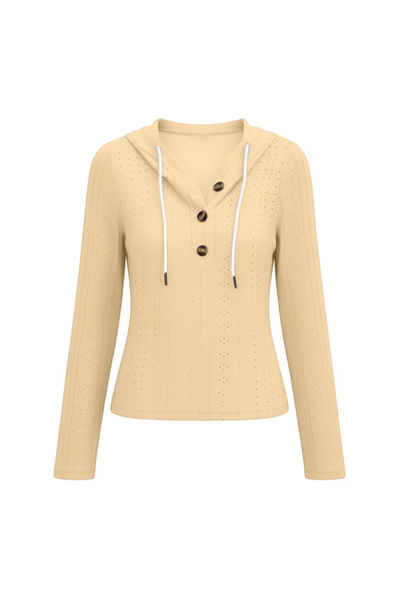 Womens Sweaters V Neck Knit Button Front Loose Fit Work Pullover Business Hollow Out Eyelet Classic Winter Clothing Long Sleeve Tops Fall Outfits Drawstring Lightweight