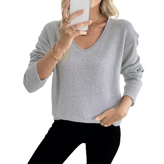 Womens Sweaters V Neck Knit Pullover Sweater Casual Loose Long Sleeve Tops Fall Winter Outfits