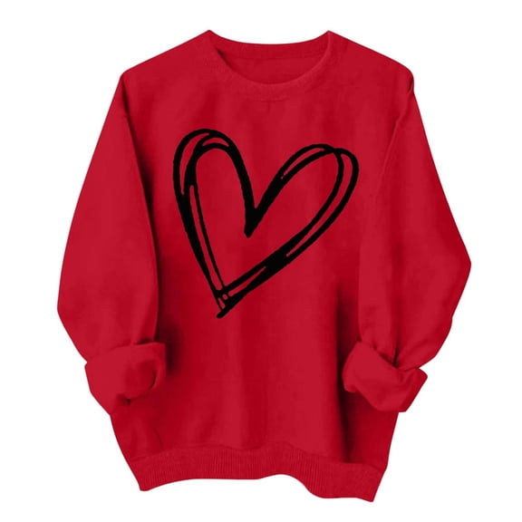 Womens Sweaters Valentine's Day Cute Love Print Long Sleeve Crew Neck Pullover Sweatshirt Loose Fit M Size Sweaters For Women
