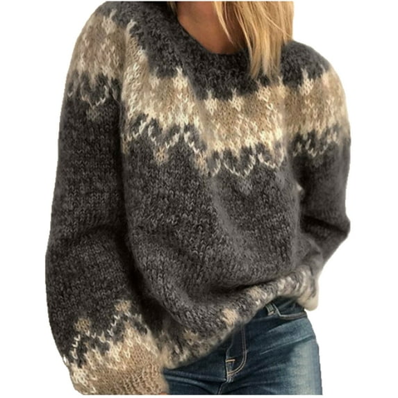 Womens Sweaters Vintage Fair Isle Ugly Knitted Fall Winter Pullover Tops S-3XL Alsol Lamesa