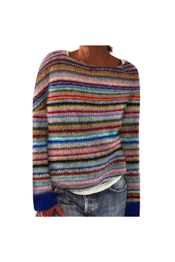 Womens Sweaters,Winter Fall Casual Loose Long Sleeve Women's Knitted Fair Isle Print Retro Sweater,Fair Isle Knit Pullover Sweater M