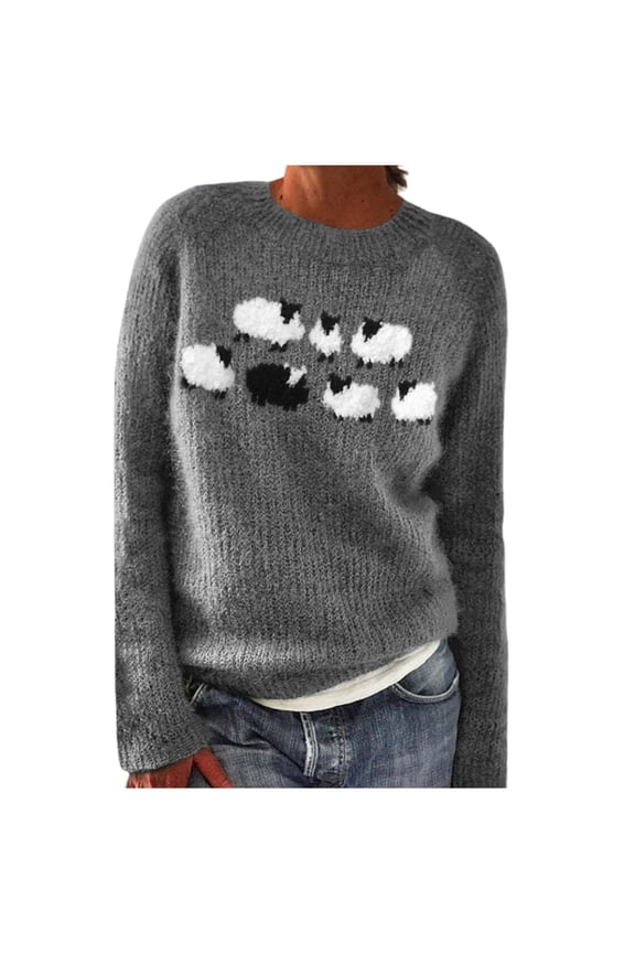 Womens Sweaters,Winter Fall Casual Loose Long Sleeve Women's Knitted Fair Isle Print Retro Sweater,Fair Isle Knit Pullover Sweater M