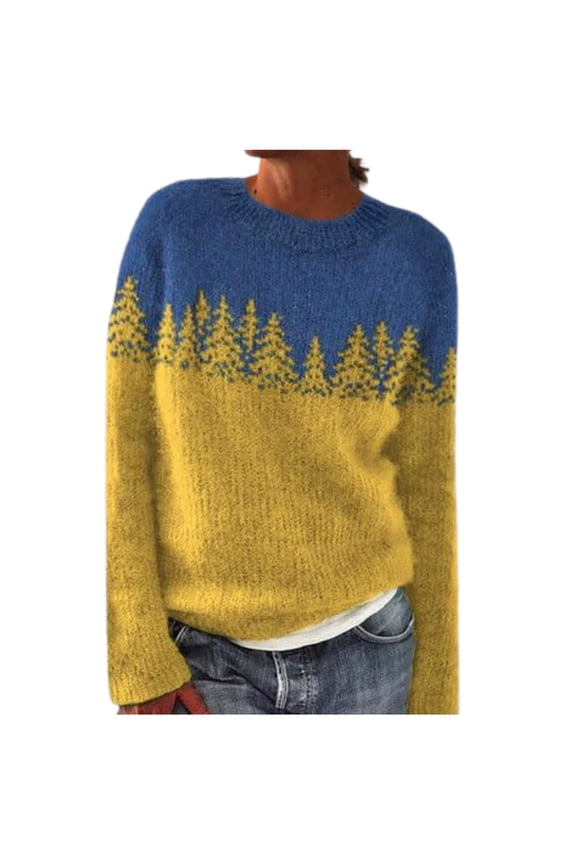 Womens Sweaters,Winter Fall Casual Loose Long Sleeve Women's Knitted Fair Isle Print Retro Sweater,Fair Isle Knit Pullover Sweater S